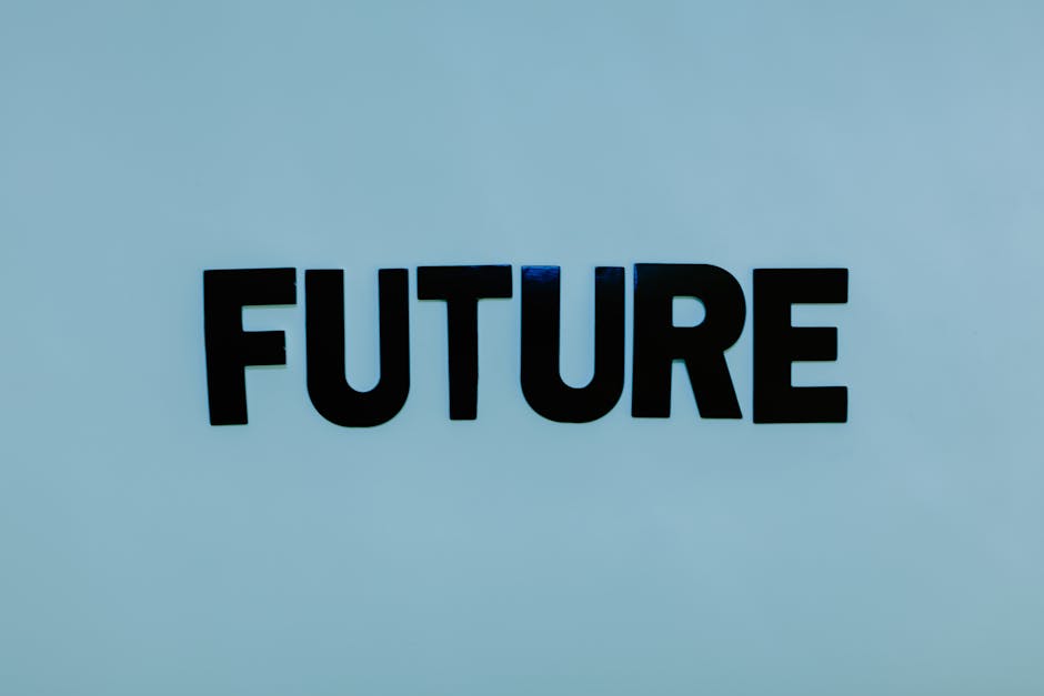 Black text 'FUTURE' on a bright blue background, symbolizing forward-looking concepts.